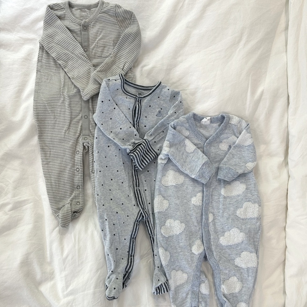 GAP Blue and Gray Footies Pajamas bundle